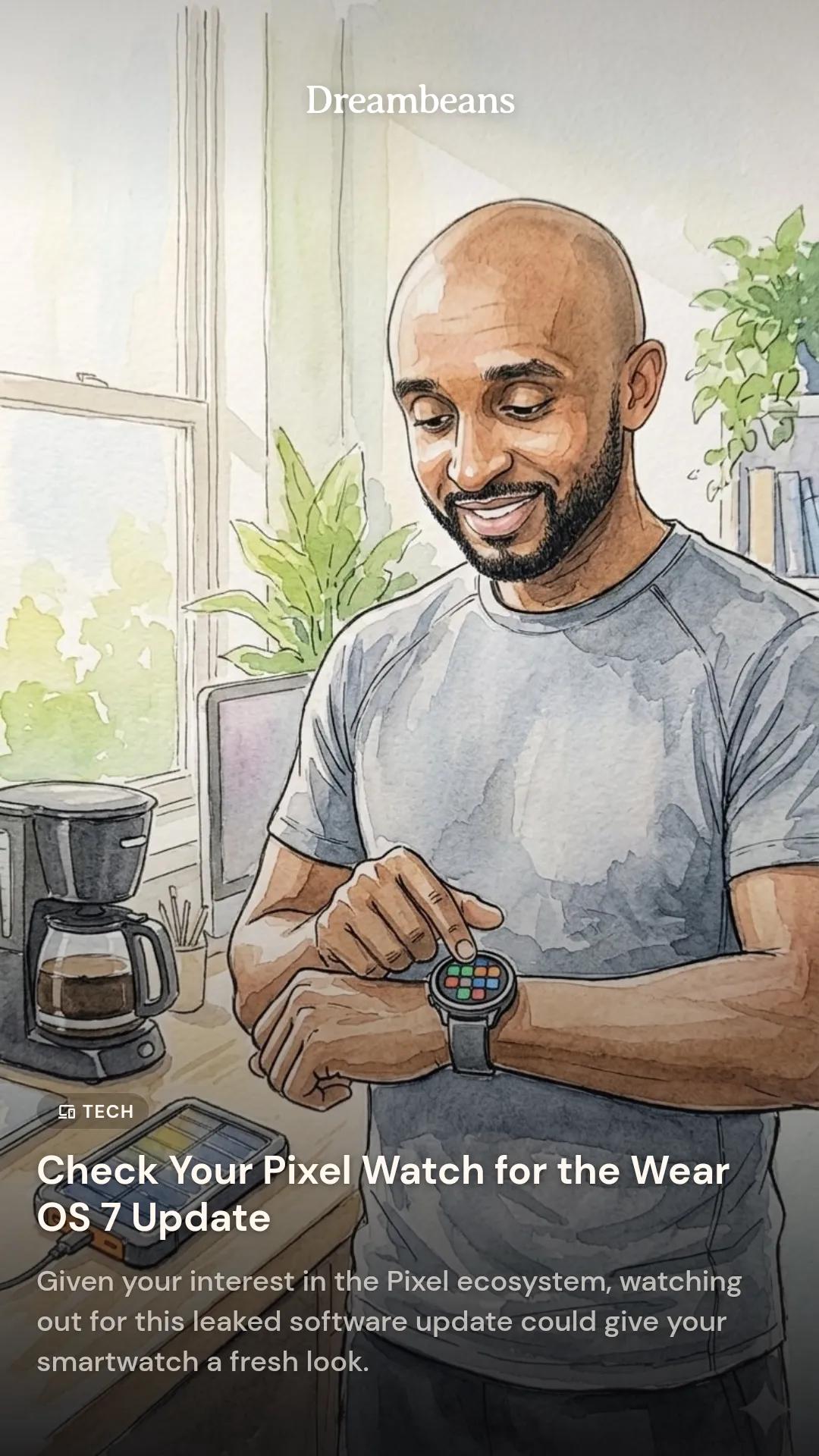 AI generated image of cartoon Michael looking at a smartwatch from Dreambean app