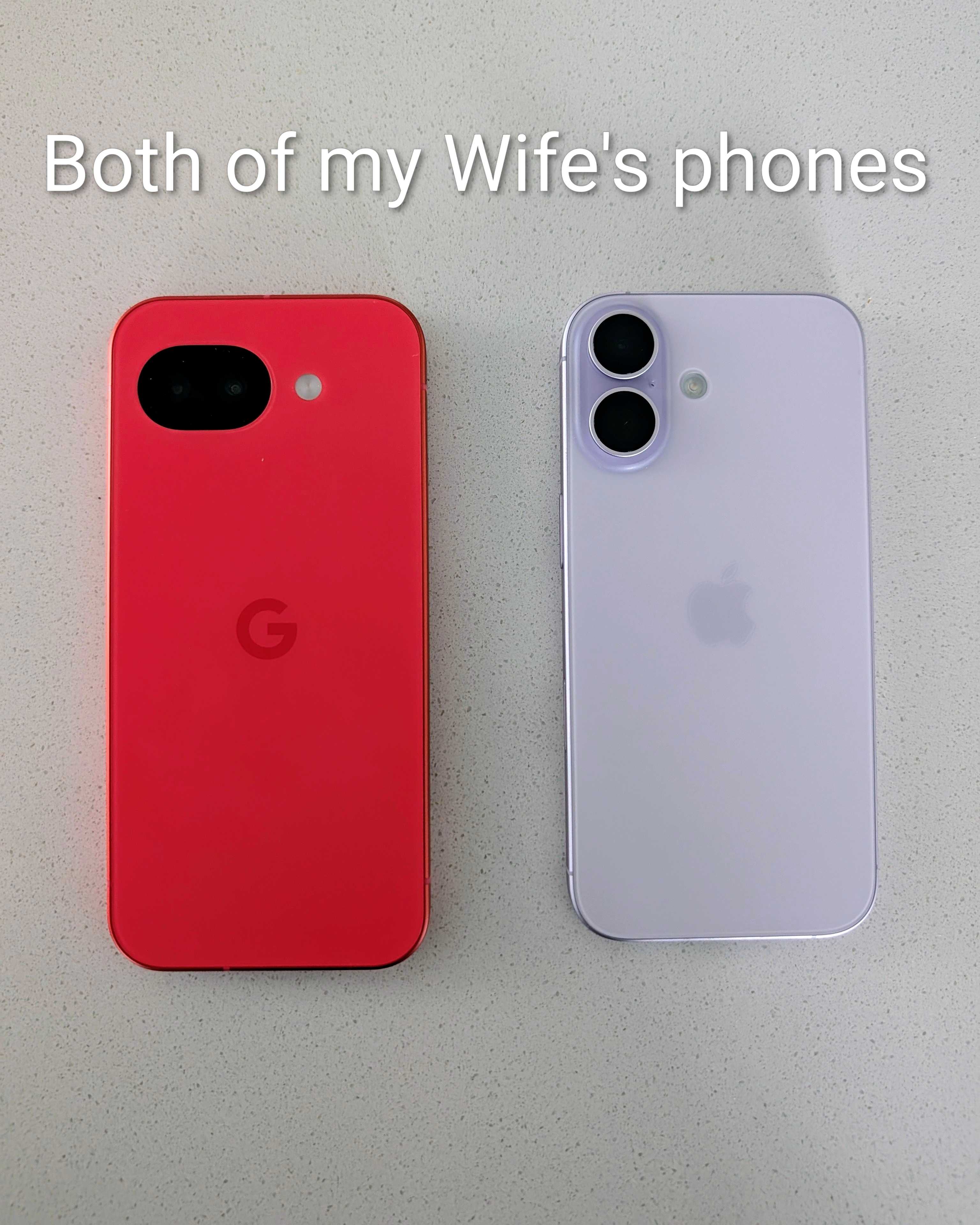Berry color Pixel 10a and ivory color iPhone 17 